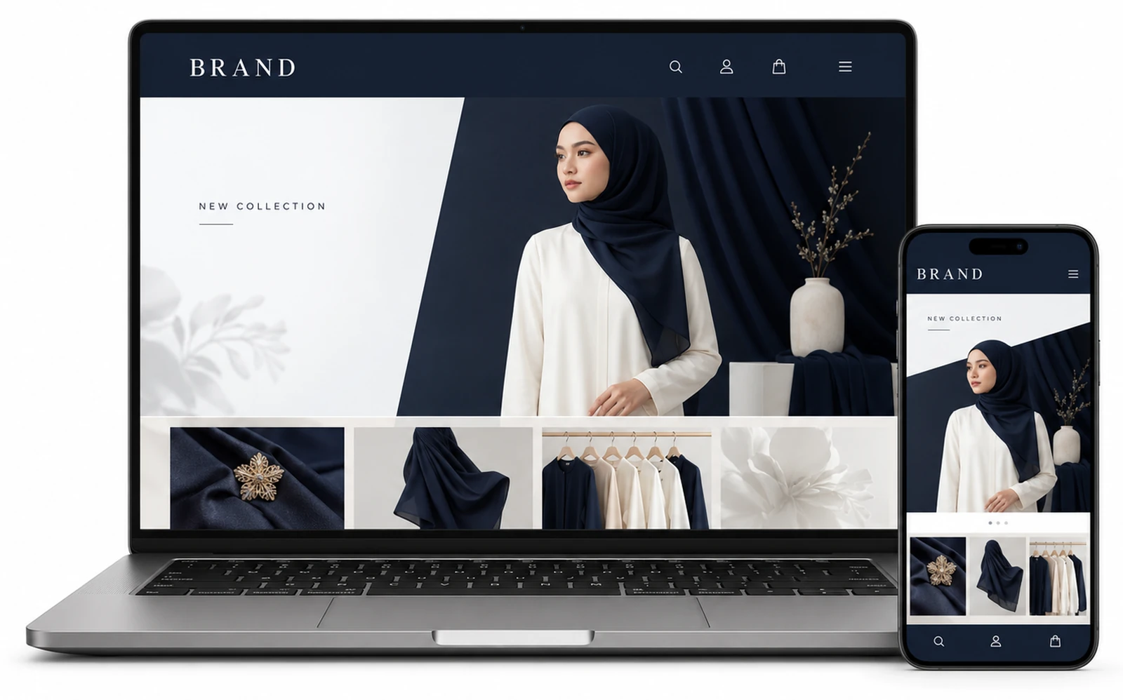 Contoh desain website profesional untuk brand hijab